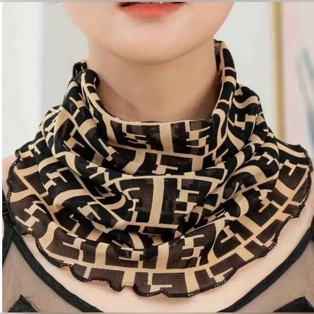 NWT Designer-Style Greek-Key Sheer Classic Infinity Ruffle Neck Scarf
